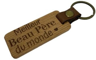 Porte clé en bois rectangle gravé Meilleur Beau Père du monde idée cadeau-noël-anniversaire-bonne fête-beau papa-maman