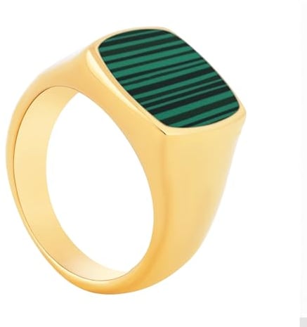 Akitsune Opus Ring | Design-Ring Frauen Herren Edelstahl Groß Minimalistisch Siegel - Gold - Grün - US 8