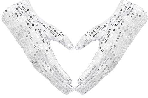 Lusofie Pailletten Handschuhe Glitzer Silberfarben Strass, für Damen Performance Tanz Glitzer Handschuhe Kostüm Party Accessoires Modisch Halloween Handschuhe