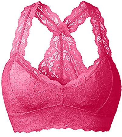 BrassièRe Femme Grande Taille,Soutiens-Gorge en Dentelle sans Armatures Brassière de Sport Confortable Dos Nu Push up Respirant Bralette Léger Bra pour Yoga Fitness Entraînement (Rose vif, S)