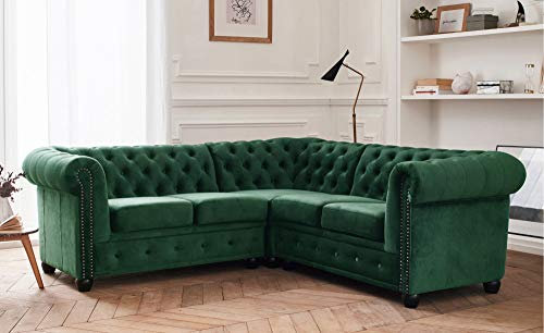 Lisa Design William - Chesterfield Ecksofa beidseitig montierbar - 5 Sitzplätze - aus Samt Grün