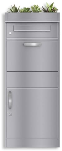 Metzler Paketbox mit Pflanzdach, Postbox rostfrei & massiv Paketbriefkasten XXL, Standbriefkasten modern in RAL 9007 Graualuminium, kontaktlose Zustellung, witterungsbeständig Modell Bispo