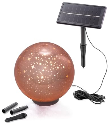Esotec LED Solarkugel Magic Stars, D=20cm, Sterne Projektion, Farbe Kupfer, Akku, USB Ladekabel, 60 LEDs, Bodenleuchte, Dekoleuchte, Solarleuchte, Kugelleuchte, außen, wetterfest, Winterfest, 103011