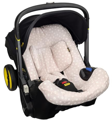 Ukje Bezug kompatibel mit Doona-Autositz-Kinderwagen – Kindersitzbezug – Baby-Autostuhlbezug – Kleinkind-Kinderwagen-Schutzeinlage –Neugeborenen-Autositz-Zubehör (Rosa Blumen)