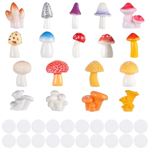 GEEHUA 18 Stück Mini Pilze Figuren, Miniatur Pilz aus Kunstharz, süßer Puppenhaus Pilz, Kuchenaufsatz, Mooslandschaftsornamente für Außendekoration, Wanddekoration, Heimdeko, DIY Bonsai Bastelarbeiten