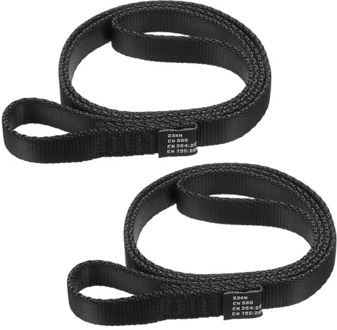 PATIKIL 24 Zoll Nylon Kletterschlingen, 2er Pack Starke Gurtbänder 18mm Kletterschlingen für Aerial Yoga Hängematte, Schwarz
