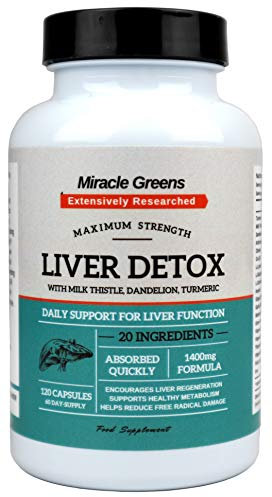 Liver Detox and Repair – 1400mg Complex | High Strength with 20 Effective Ingredients | Boosted with Dandelion, Turmeric, Amino Acids, Vitamins and More | 120 Capsules - 60 Day Supply