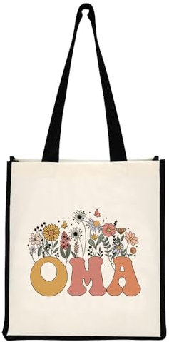 Geschenk für Oma, Personalisierte Oma Canvas Einkaufstasche, Stofftasche Shopper Handtasche mit großem Boden Tragetasche Baumwolltasche, Oma Geschenke zum Geburtstag Weihnachten, Geschenk Grossmutter