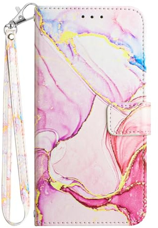 JYNCHDZ for iPhone 11 Case Shockproof PU Leather Bumper Marble Flip Folio Wallet Case with Card Holder Kickstand Magnet Wrist Strap Full Protective Skin Cover for iPhone 11, Rose Pink