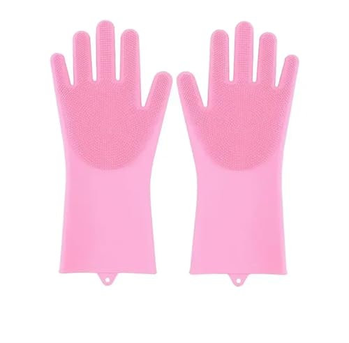 WENYOG Guanto di Gomma 2 Paia di Guanti for la Pulizia in Silicone, Guanti Multifunzione for Il Lavaggio dei Piatti in Silicone for la Cucina, Il Lavaggio Domestico(Pink)