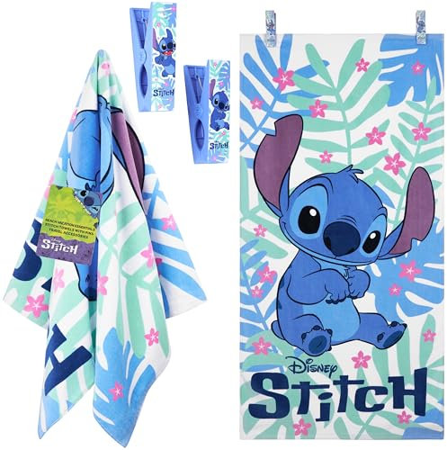 Disney Stitch Strandtuch Kinder Duschtuch 70x140 cm Weich Saugstark Schnelltrocknend Badetuch Groß Baumwolle Handtuch Mädchen
