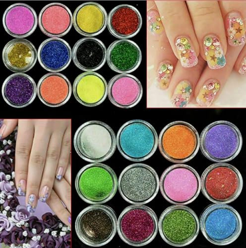 Set 18 Nail Art Glitter Powder dust Tips Decoration Mixing Device Rainbow Body Glitter & Tattoo Glitter for Scrapbooking Cards Eye Hair Makeup, Craft Glitter