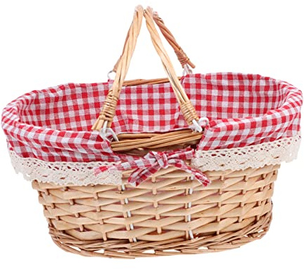 BESPORTBLE Picknickkorb Roter Korb Seegras Wäschekorb Aus Korbgeflecht Spielzeugkorb Für Hunde Kleiner Korb Stroh Tabletts Körbe Ländliche Einrichtung Für Mädchen Weide, * 25 * 13cm