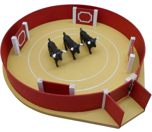 AMBIENTS ARTESANIA Plaza de Toros para Playmobil Mini Artesanal – Completa con Arena, Burladeros y Toritos Incluidos - Madera de Calidad - Hecho a Mano por Artesanos Profesionales