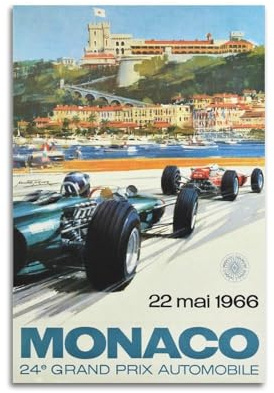RUINOSAU Monaco Autorennen Grand Prix – Vintage-Autorenn-Poster, Leinwand, Wandkunst, Dekor für Schlafzimmer, Wohnzimmer, moderne Heimwanddekoration, Geschenk, 40 x 60 cm, ungerahmter Stil