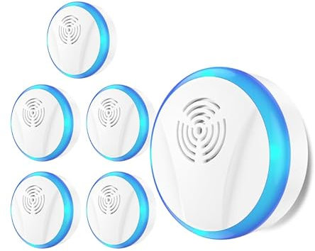 Répulsif antiparasitaire à ultrasons,électronique Antiparasitaire Intérieur, Antiparasitaire pour Moustiques, Souris, Araignées, Cafards, Mouches, Lot de 6