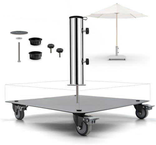 osoltus Universalschirmrohr mit Reduzierringen 39-58 mm Set incl. Universalplatte mit Rollen 360° drehbar + Feststellbremsen