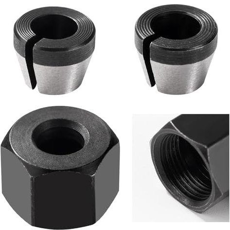 VooGenzek 2 PCS 6mm / 6.35mm Router Collet Chuck, Router Bit Collet Chuck, Trimmer Collet Adapter with Nut, for Woodworking Trimming Engraving Machine