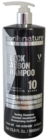 abril et nature - Champú profesional matizador de amarillos Black Carbon - Cabellos decolorados o con canas - Protege y Repara - Hidratación y Nutrición de larga duración - Suavidad y Brillo - 1000ml