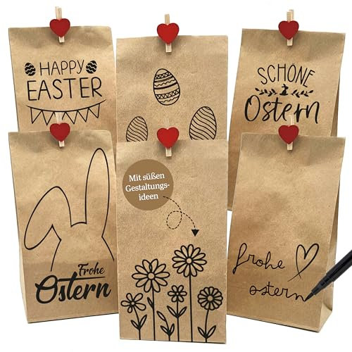 OWLBOOK® 12 Ostertüten zum Befüllen + Basteln (Papiertüten + Klammern)