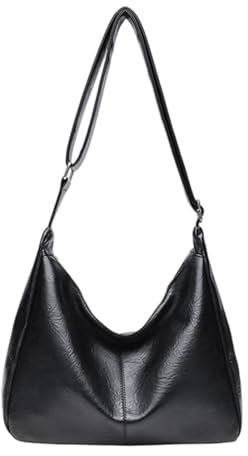 Borsa Tracolla Donna in Pelle Sintetica – Borsa Hobo a Spalla Elegante Moda Capiente Borsetta a Mano Casual con Tracolla Regolabile - Per Lavoro, Shopping, Viaggi e Tempo Libero (Nero)