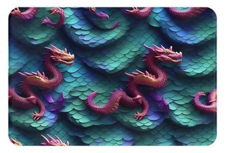 LONGZEHAO 3D-Fußmatte mit magischem Drachenschuppen-Muster, sehr saugfähig, griffig, für den Innen- und Außenbereich, 40,6 x 61 cm