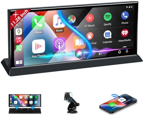 11,26 Pantalla Táctil Grande Carplay Coche, Pantalla Carplay Coche con Soporte Único CarPlay & Android Auto Inalámbricos, Pantalla Car Play para Navegación GPS Control por Voz Bluetooth Enlace Espejo