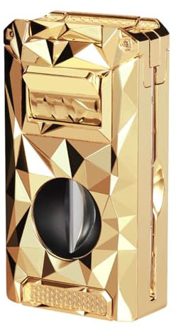 Torch Lighter with Windproof Jet Flame, Built-in V Cutter & Needle, Refillable Butane Gas Metal Lighter, Multifunctional All-in-one Lighters for Candles Men Gifts (Without Gas)