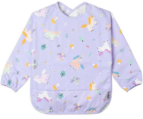 BABATÉ Kids - Bavoir bébé manches longues imperméable – Tablier repas bébé avec poche – Bavoir étanche ajustable 6-24 mois – Lavable en machine – Sans BPA ni PVC