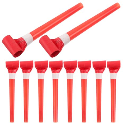 BESPORTBLE 50Pcs Party Blowers Noisemakers for Kids Birthday - Red Plastic Whistle Blowouts Party Favors for Kids Adults New Year Celebration Carnival and Games Supplies