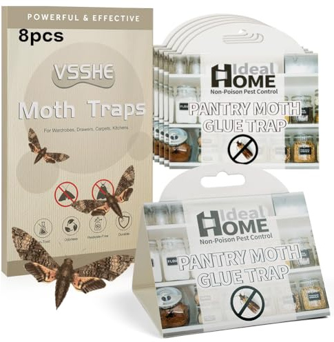 vsshe Trappole Farfalline Alimentari, 8 Pezzi Trappola per tarme Alimentari, Dispensa Efficaci Sicure, Prodotto Anti tarme Vestiti con attrazione ai feromoni, per Armadi,Tappeti,Guardaroba,Cucina