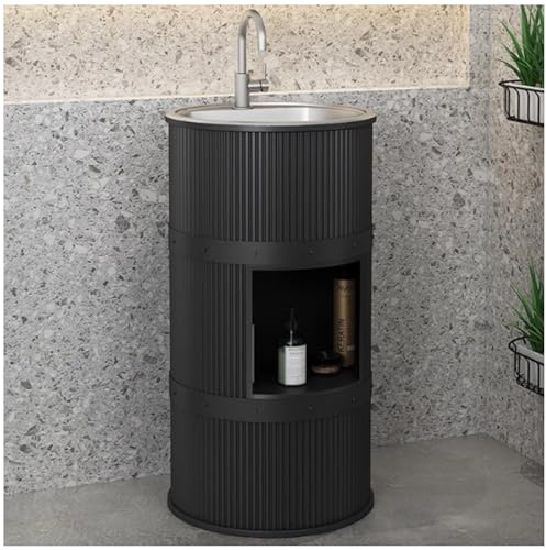 Lavabo de salle de bain en céramique sur pied avec meuble sous-vasque, design moderne pour une installation peu encombrante dans les petites salles de bain