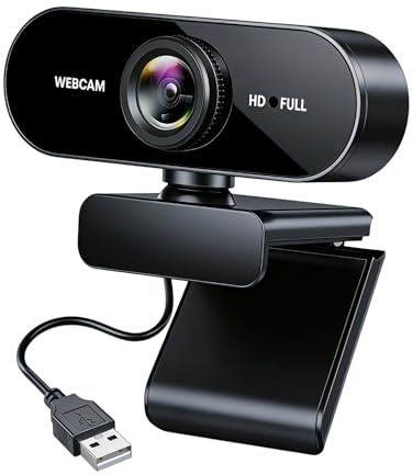 Webcam Full HD, 1080P/30fps Webcam mit Mikrofon, Facecam USB Web Cam | 90° Weitwinkel Rauschunterdrückung, Automatische Lichtkorrektur, Plug&Play für PC Live-Streaming Videoanruf Konferenz Spiel