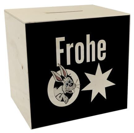 speecheese Spardose aus Holz Osterhase mit Spruch Frohe Ostern lustig | als Ostergeschenk OsterSpardose aus Holz