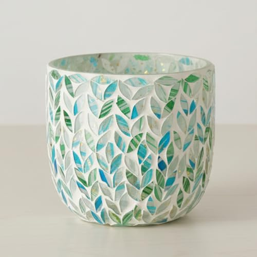 Boltze Mosaik Windlicht Ilyas türkis, Kerzenständer handgefertigt ø12 cm, Teelichthalter orientalisch, maritim
