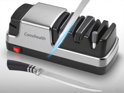 Electric Knife Sharpener UK 4-in-1 Design Powerful Motor & Built-in Diamond | Professional Knife Sharpening for Straight Edge Scissors Ceramic Knife, Low Noise