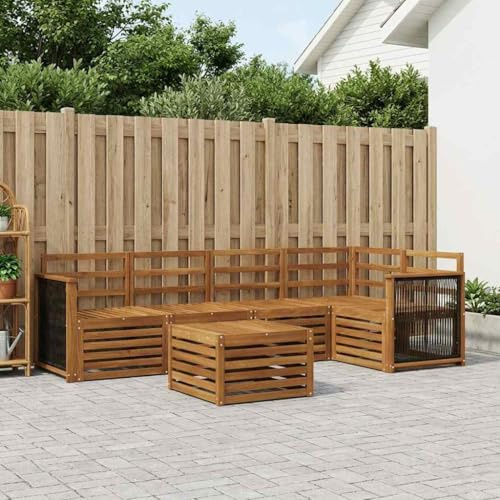 YunCangg Ecksofa Set 5-teilig Natur Massivholz Akazie Garten Terrasse Balkon modulares Sitzgruppe Ensemble mit Tisch platzsparend vielseitig kombinierbar für entspannen und Essen