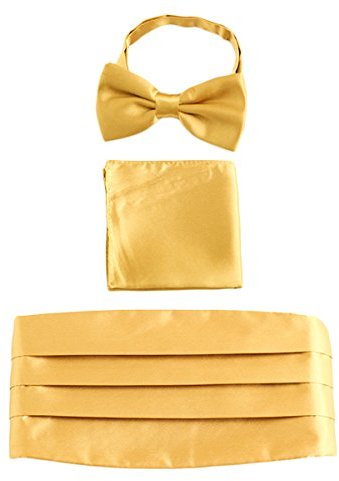 WANYING Herren Satin Kummerbund Fliege Einstecktuch 3 in 1 Set für Hochzeit Party Ball Banquet Smoking Gentleman - Einfarbig Gold