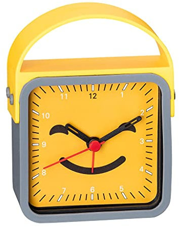 Wecker Kinderwecker Alarm Analog Kunststoff mit schleichende Sekunde gelb-grau