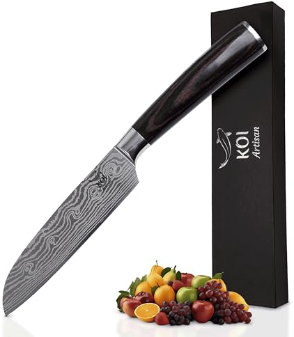 KOI ARTISAN Santoku Chef Knifes - 5 Inch Razor Sharp Blade Santoku Knife, Japanese Kitchen Knives High Carbon Stainless Steel Chef Knife – Stain and Corrosion Resistant