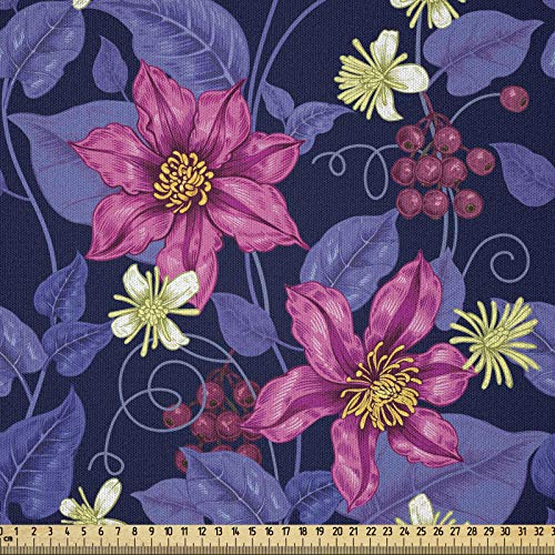 ABAKUHAUS Blumen Stoff als Meterware, Tropicana Orchideen Hawaii, Microfaser Stoff für Dekoratives Basteln, 1M (230x100cm), Magenta Violett Indigo