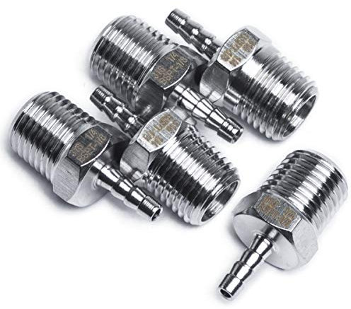 LTWFITTING Edelstahl 316 Fitting mit Widerhaken Coupler/Connector 1/4 Zoll Aussengewinde R x 3 mm Hose Barb(5 Stück)