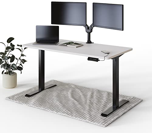 DESKSPACE PRO Elektrisch höhenverstellbarer Schreibtisch - 140x70 cm Weiße Tischplatte, Ergonomischer Stehpult mit Memory Funktion & Kollisionschutz, Schwarzes elektrisches Gestell mit Ladebuchse