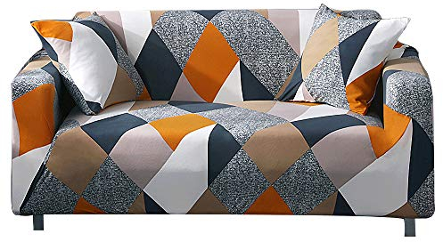 ARNTY Sofabezüge, Moderne Elastischer Sofabezug Stretch 1/2/3/4 Sitzer Couchbezug Antirutsch Blumendruck Sofahusse für Couch Möbelschutz (Bunt-Quadrat, 2 Sitzer Sofabezug:141-180cm)
