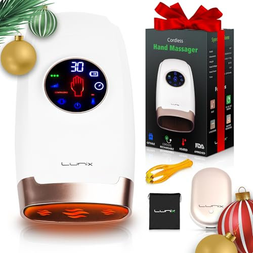 Lunix LX7 - Massaggiatore elettrico per mani, con touch screen e compressione, 4 livelli di pressione, punti artrite, sollievo dal dolore, tunnel carpale intorpidimento delle dita, dispositivo