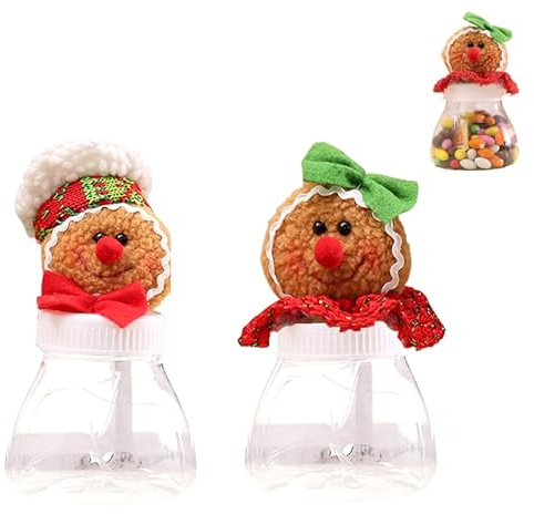 Tomaibaby 2Pcs Christmas Candy Jar Xmas Gingerbread Man Plastic Candy jar Gift Bottle Holder Party Decor Container Gift