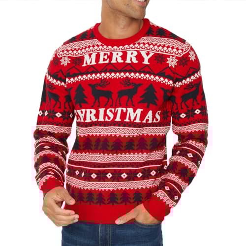 NOROZE Men's Christmas Jumpers | Knitted Santa Reindeer Snowman Merry Christmas Tree Fairisle Crew Neck Long Sleeves Pullover Top Winter Sweater Unisex Xmas Jumper