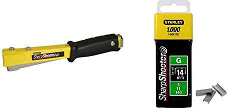Stanley 6-Pht150 marteau Agrafeur Ht150C pour Agrafes de Type G - Utilisation Courante - Poids de Frappe optimal - Poignée Ergonomique & 1-TRA709T Agrafe 14 mm Type G Boîte 1000 pièces