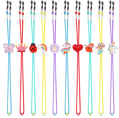 Hifot 10 Pièces Cordon Lunettes, Licorne Renard Papillon Sirène Réglable Universel Masque Chaîne Lunettes de Soleil Cordon, Sangle Corde Retenue pour Fille