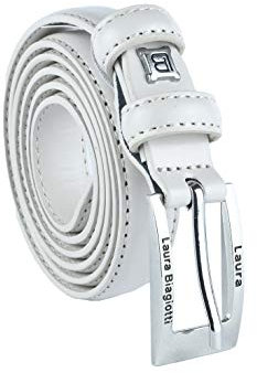 Biagiotti Cintura Donna Sottile in Vera Pelle, Accorciabile con Scatola (Ghiaccio 2 cm, L (115 cm))